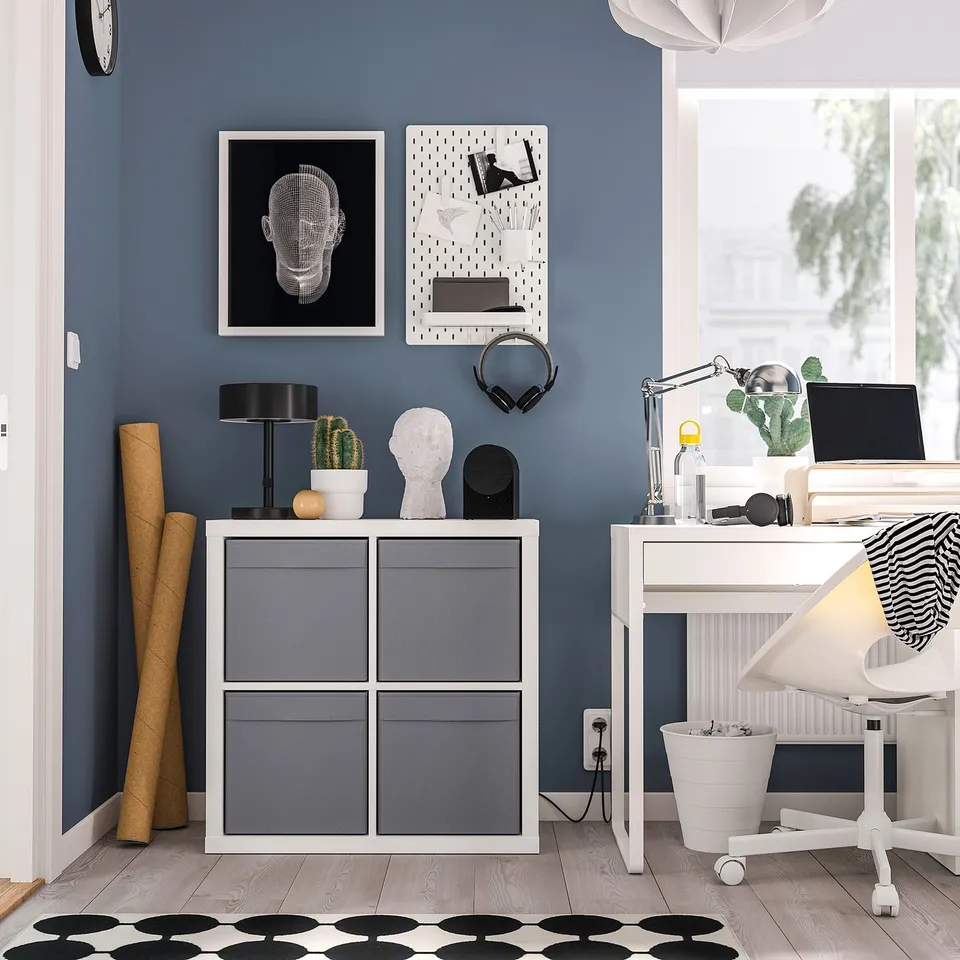 KALLAX Shelving unit, white/Dröna dark grey, 77x39x77 cm