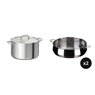 IKEA/STABIL set: pot with lid + steamer insert x2, stainless steel, 10.0 l