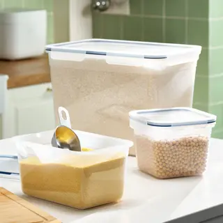 Food containers (1.4L + 2L + 10.6L) set: food container with lid + food container with lid + food container with lid, square/plastic + rectangular/plastic, 1.4 l
