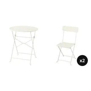 SUNDSÖ set: gateleg table + folding chair x2, off-white outdoor, 65 cm