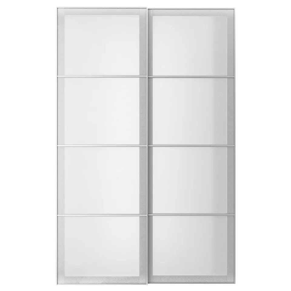 SVARTISDAL wardrobe with frosted glass doors, silver frame, partially obscured view.