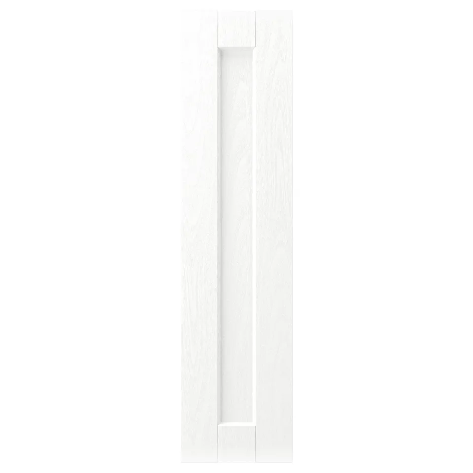 A white ENKÖPING cabinet door with a wooden-like texture. It has a simple vertical groove design, offering a classic appearance.