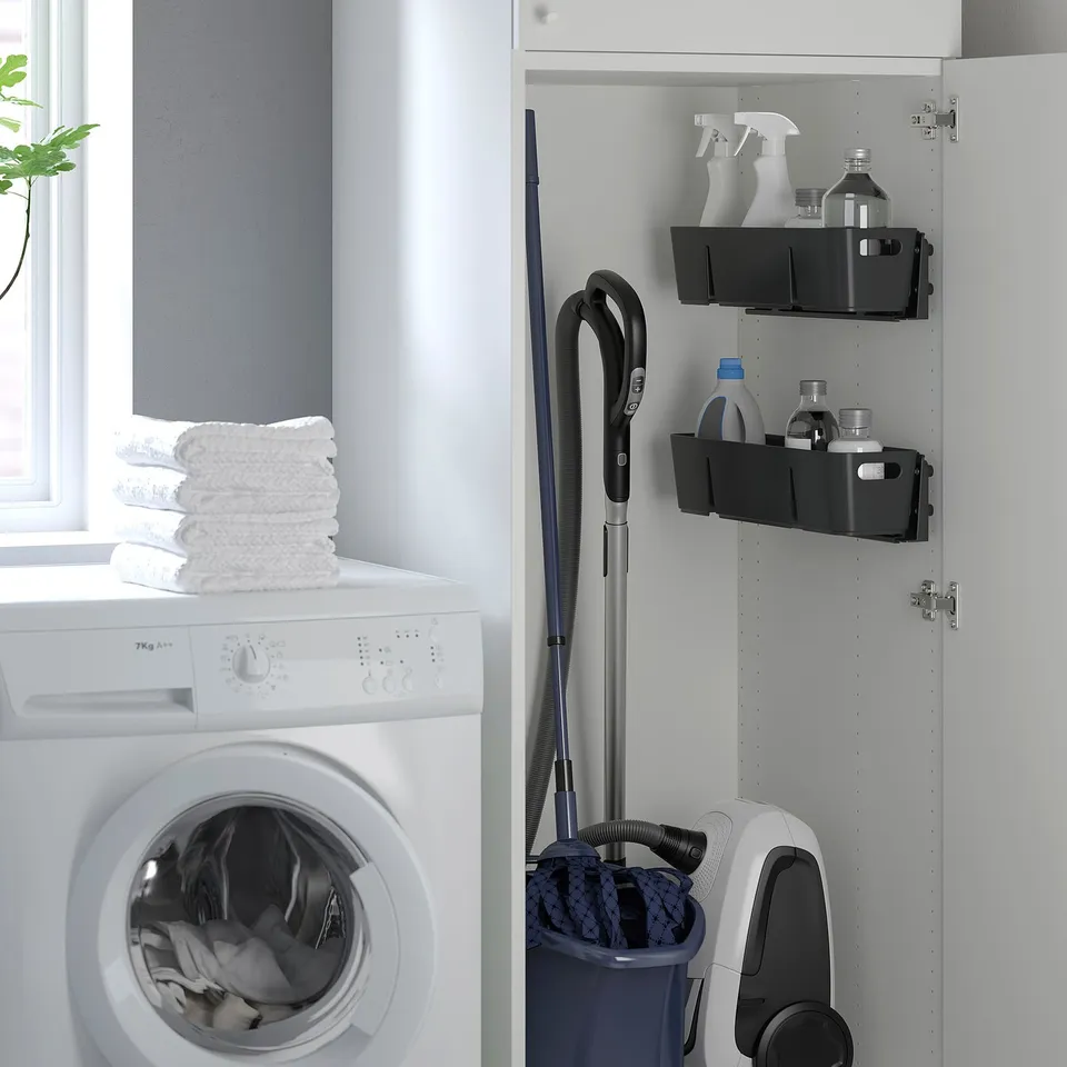 UPPDATERA slider: black, plastic, fits cabinets, holds items neatly.