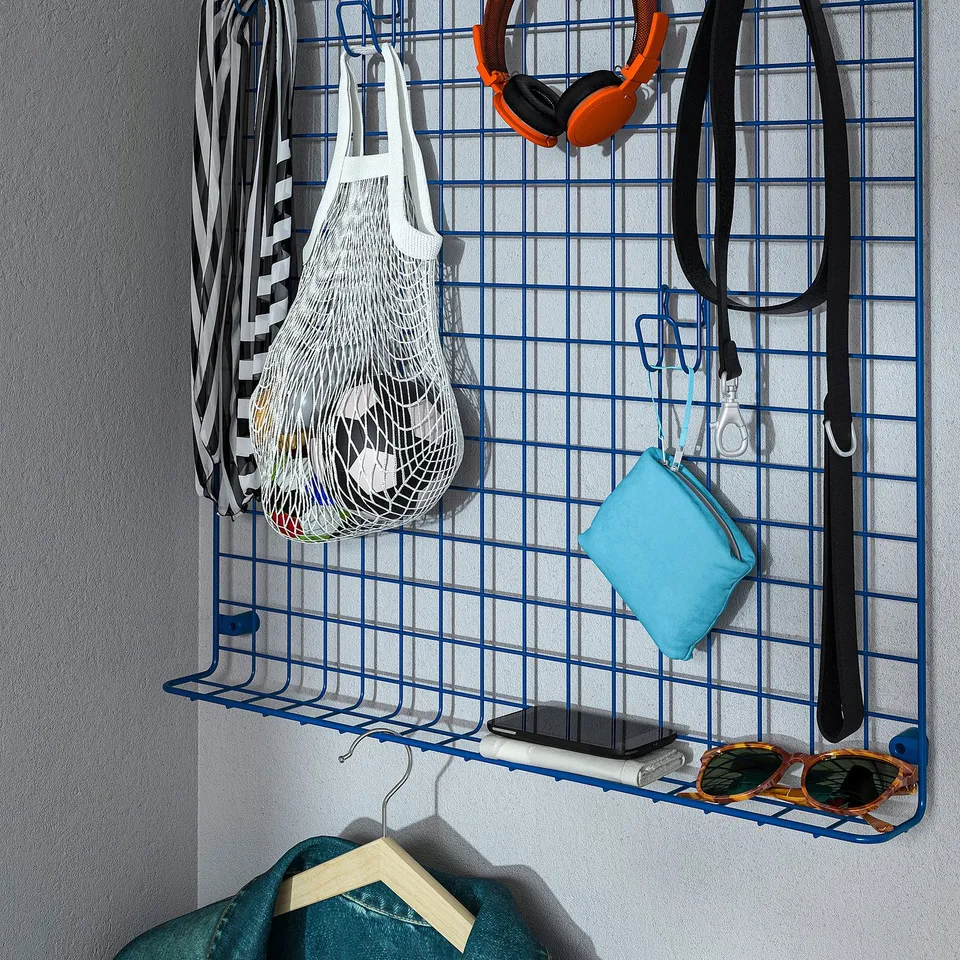 GREJIG Wall grid with rail, blue, 58x59 cm