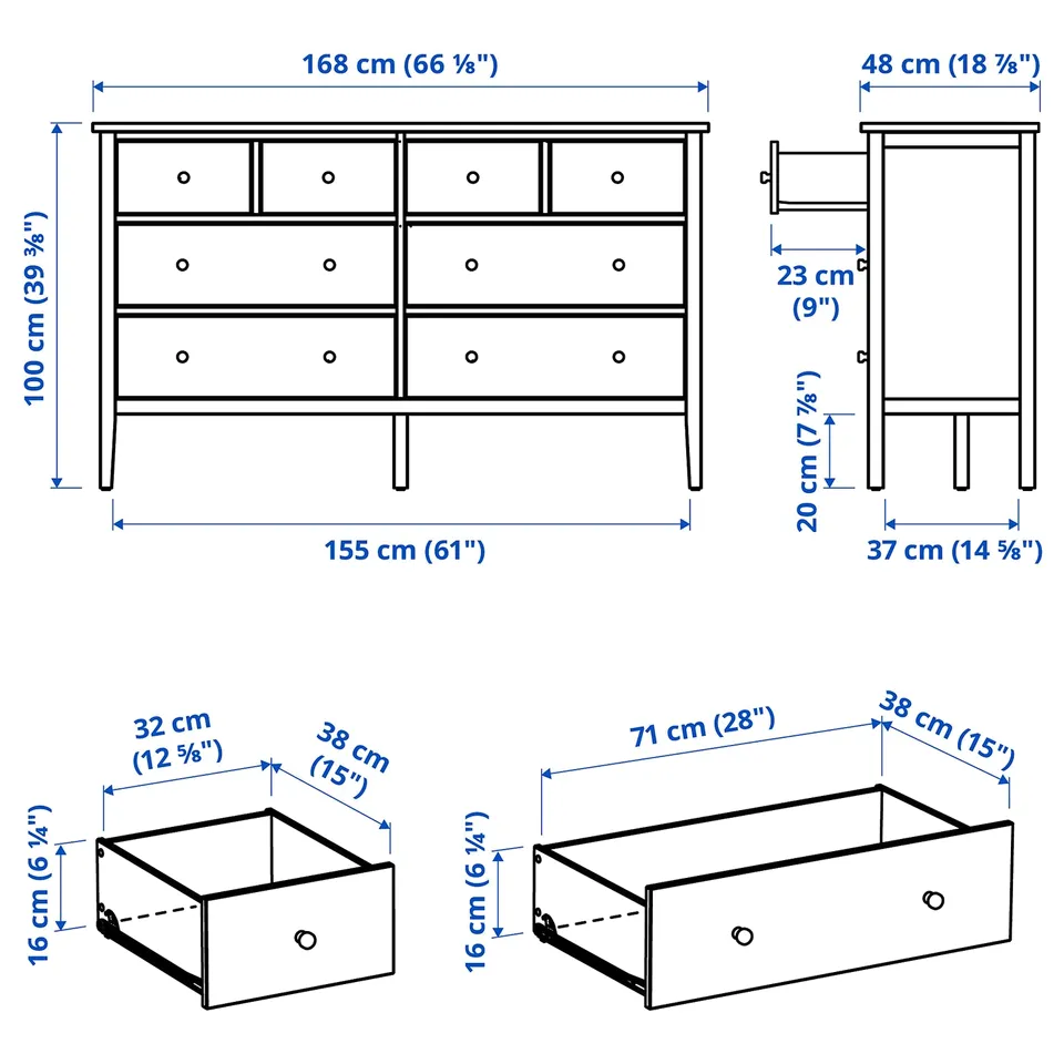 GULLABERG Chest of 8 drawers, grey/anchor/unlock-function, 168x48x100 cm