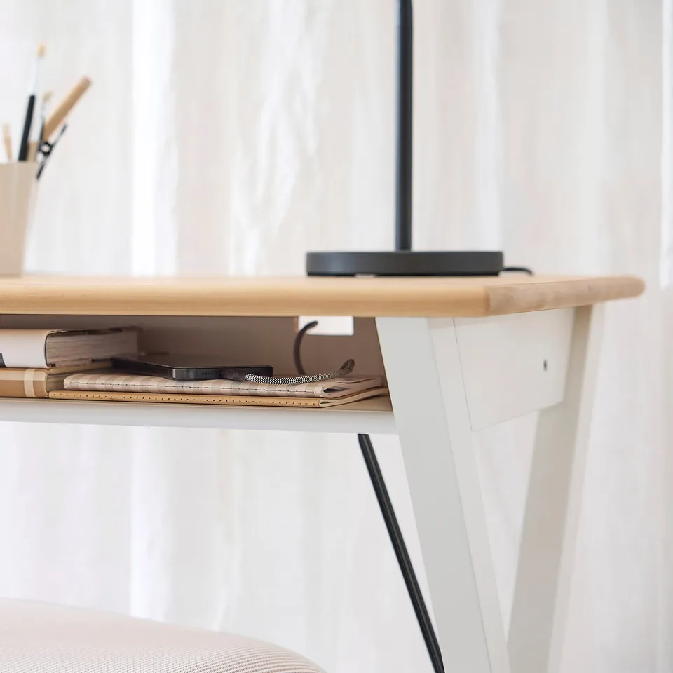 BOLLPOJKE / BLECKBERGET Desk and chair, white/orange-brown