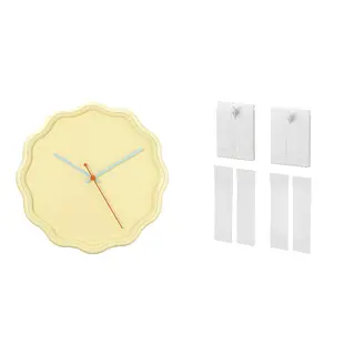ALFTA/LAVSKRIKA set: wall clock + adhesive hook for frame, flower-shaped yellow + white, 31 cm