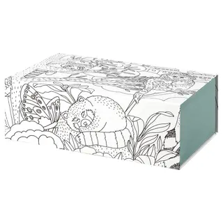ALPTALL colouring storage box, patterned/green, Depth 17 x Height 8.5 x Width 25 cm