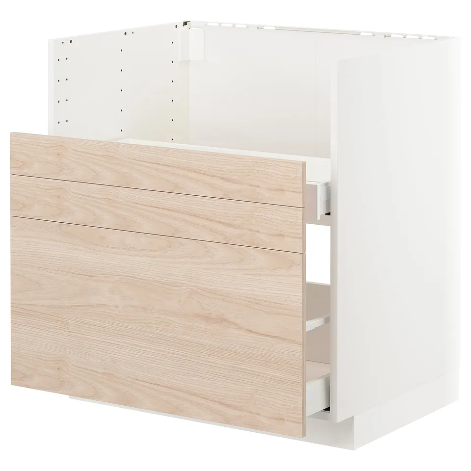 White METOD kitchen cabinet, light ash drawer, modern design.