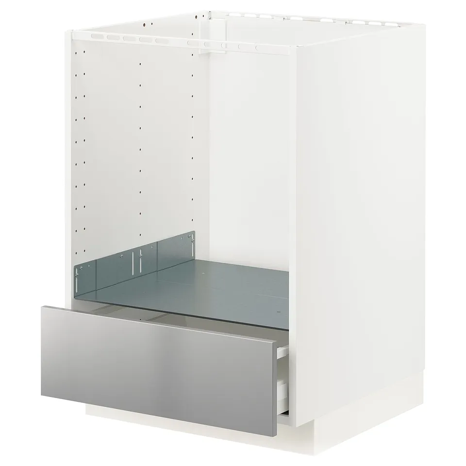 METOD white kitchen unit with stainless steel drawer, modern design.