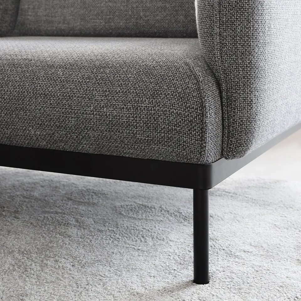 Applaryd modern grey sofa, sleek metal legs, cosy cushions.