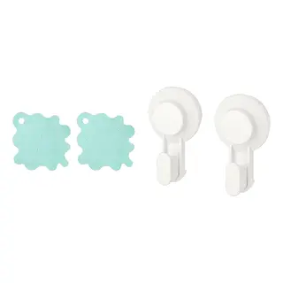 TISKEN/TRAMPSJÖN set: bathtub mat + hook with suction cup, light turquoise + white, 43x43 cm