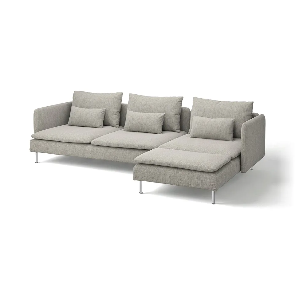 SÖDERHAMN modern grey fabric sectional sofa with plush cushions and clean lines.