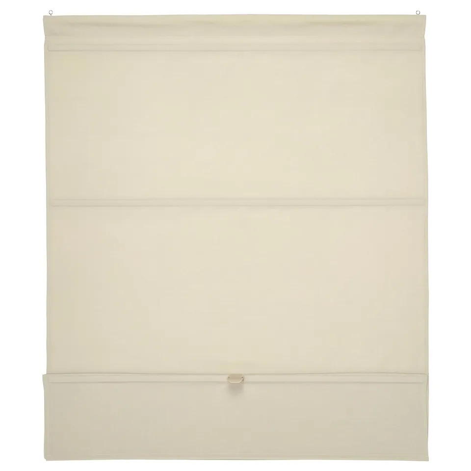 Beige RINGBLOMMA roman blind, linen look, cordless, with magnets.