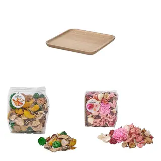 BROKFINK/FRÖFINK set: decoration dish + scented potpourri + scented potpourri, beech + Sandalwood & patchouli brown + pink flowers pink, 20x20 cm