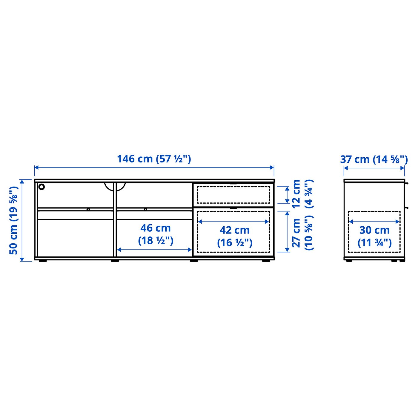 Illustration with measurements for the product: VIHALS.