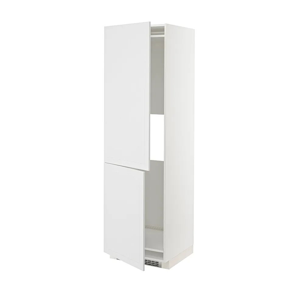White METOD kitchen cabinet with adjustable shelves, designed for fridge/oven.
