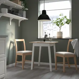 PINNTORP set: dining table + chair x2, light brown stained/white stained pine + light brown stained, 65x65 cm