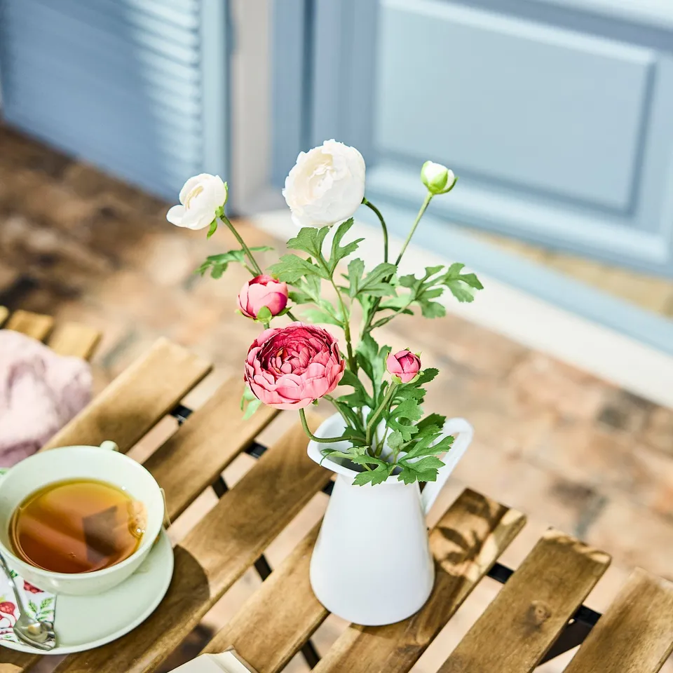SMYCKA Artificial flower, in/outdoor Ranunculus/dark pink, 52 cm