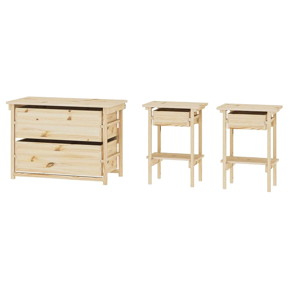 KRONÖREN Bedroom furniture, set of 3, pine