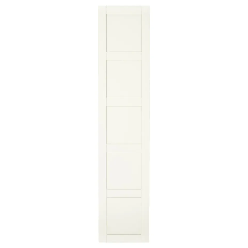 BERGSBO white door, rectangular, four-panel design. Modern, hinges-prepared, fiberboard with paper foil.