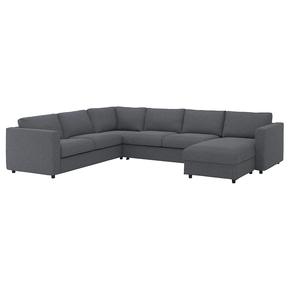 VIMLE sectional sofa in grey, featuring a sofa-bed with thick mattress and storage chaise longue.