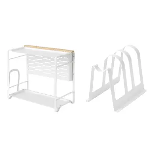 AVSTEG set: kitchen countertop organiser + cutting board and lid stand, bamboo/white + white, 40x21 cm