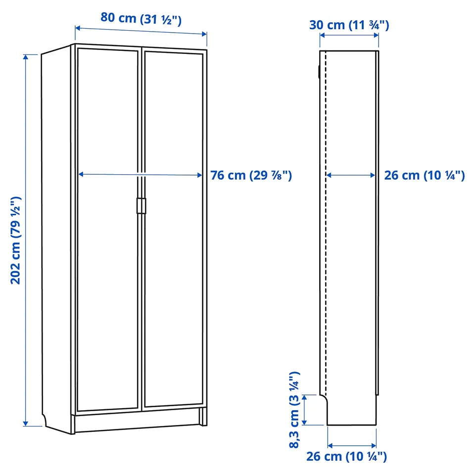 Illustration with measurements for the product: BILLY.