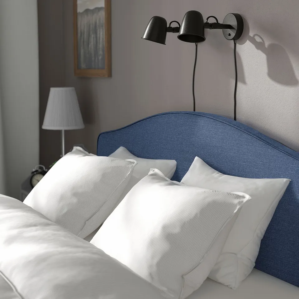 RAMNEFJÄLL Upholstered bed frame, Kilanda dark blue/Luröy, 180x200 cm
