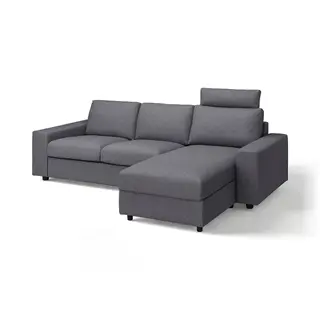 VIMLE cover 3-seat sofa w chaise longue, with headrest with wide armrests/Gunnared medium grey, Width 266 x Depth 98 cm