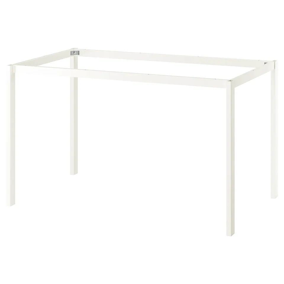 White VIHALS metal table, rectangular, minimalist design.