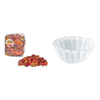 FRÖFINK/SMÅNÄCKROS set: scented potpourri + decorative bowl, Peach orange + white, 60 g
