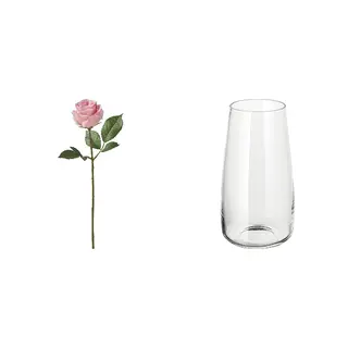artificial flower + vase set: artificial flower + vase, in/outdoor/Rose pink + clear glass, Height 40 cm