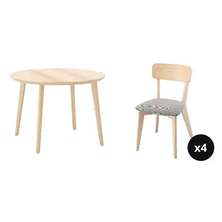 LISABO set: table + chair x4, ash veneer + ash/Tallmyra white/black, 105 cm
