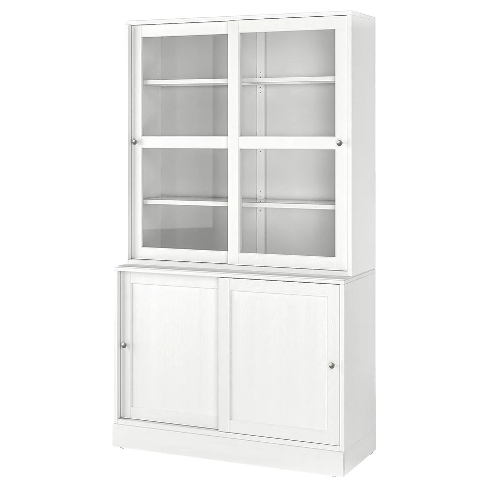 HAVSTA furniture: white, pine, 2 glass doors, 2 drawers, rustic design.