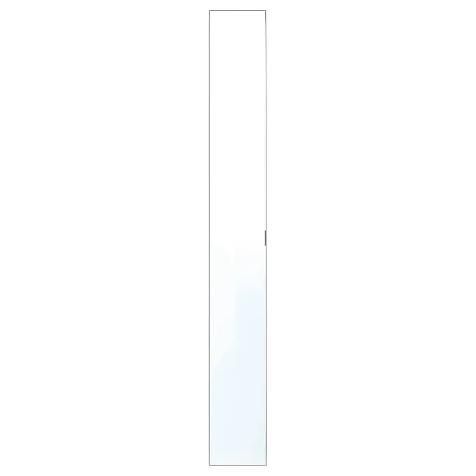 ÅHEIM mirror door, sleek and vertical, reflective surface with aluminium frame.