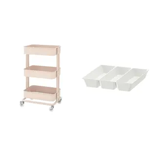 RÅSKOG/UPPDATERA set: trolley + cutlery tray, pink + white, 35x45x77 cm