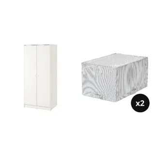 KLEPPSTAD/STUK set: wardrobe with 2 doors + storage case x2, white + white/grey, 79x55x176 cm