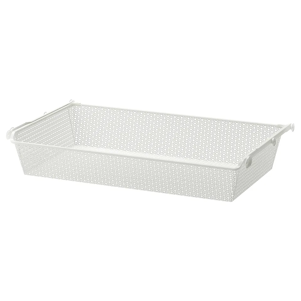 KOMPLEMENT white metal basket, rectangular shape with perforated design, handles on both sides for easy pulling.