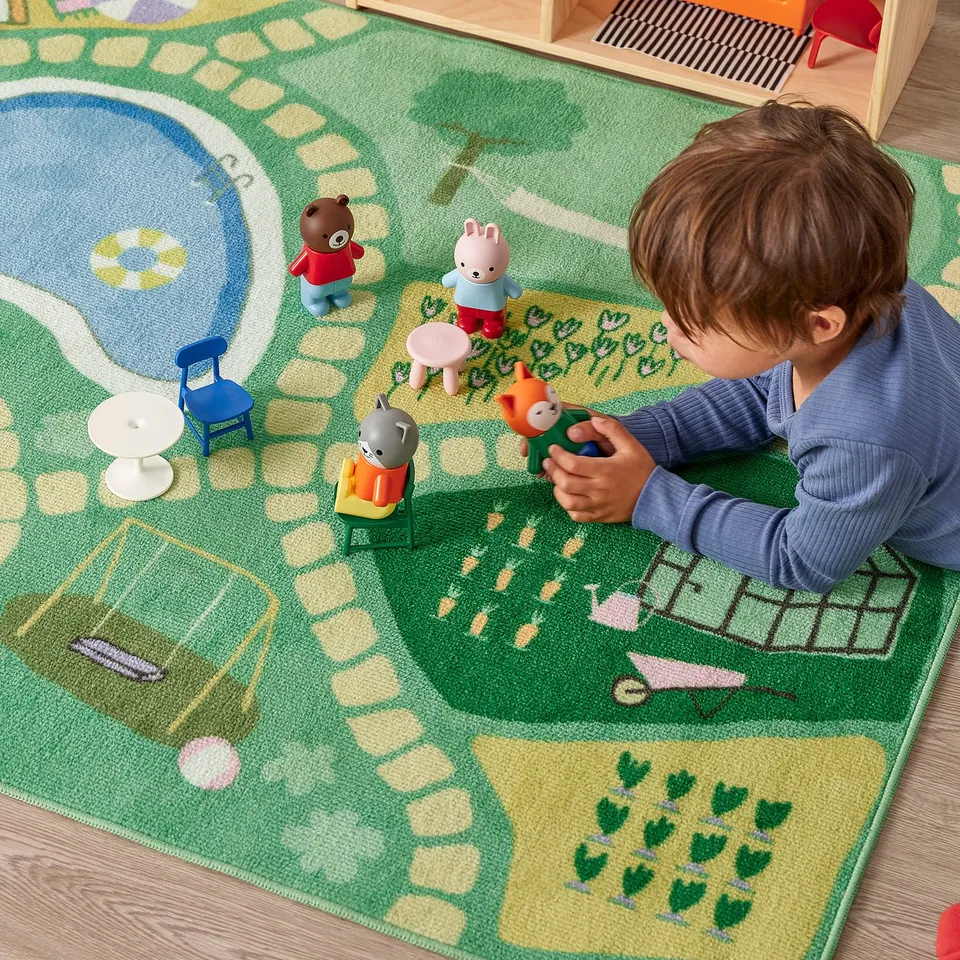 HUSSPARV Rug, green, 100x133 cm