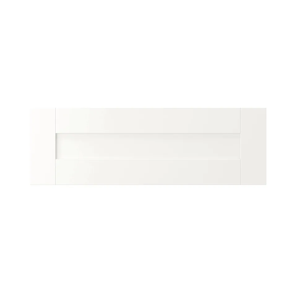 SANNIDAL white drawer front. Modern, rectangular design. Made from paper foil and fiberboard.