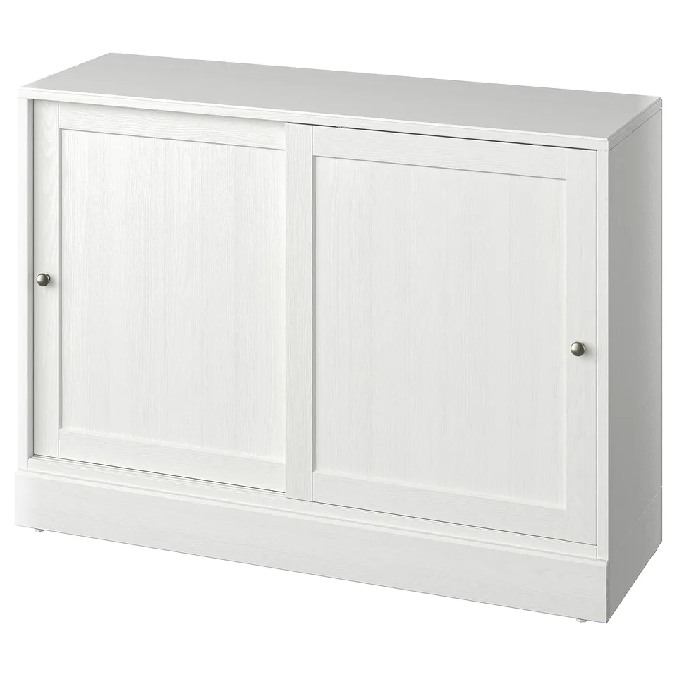 HAVSTA white sideboard, pine wood, rectangular, sliding doors, rustic design.