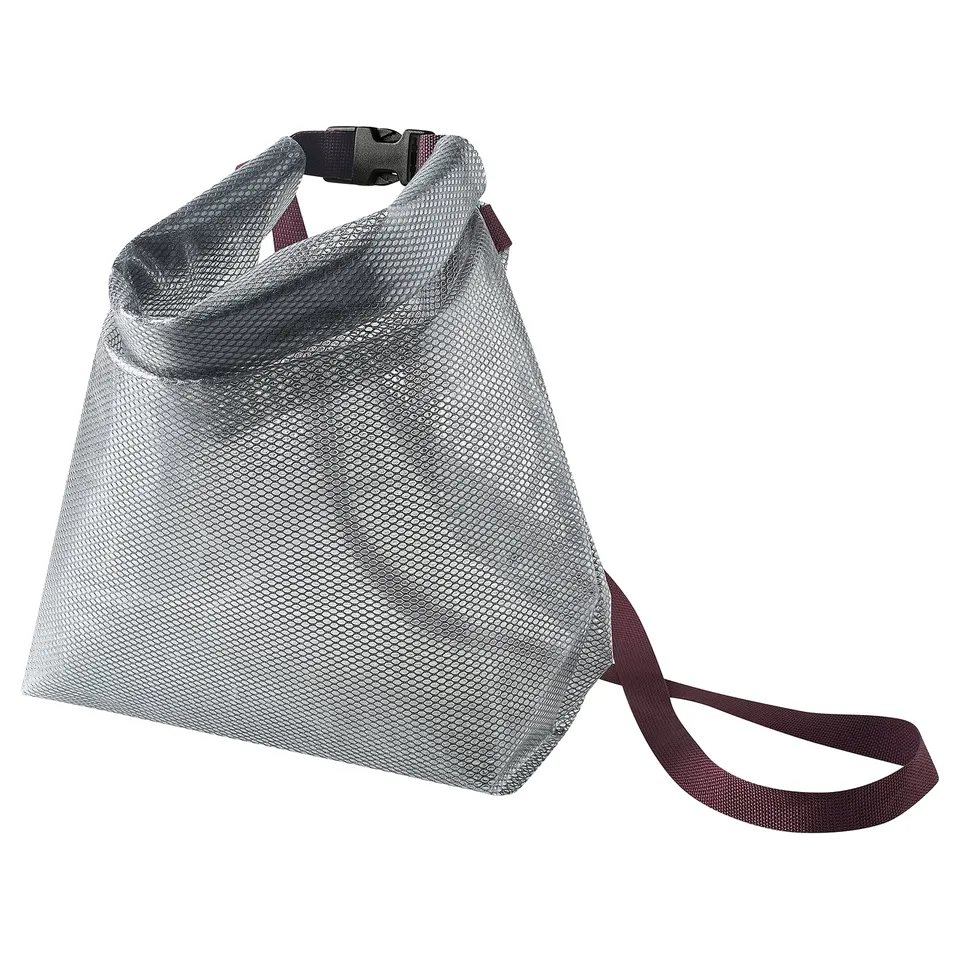 A grey SPJUTSÖ waterproof bag with a red strap, ideal for carrying wet or small items.