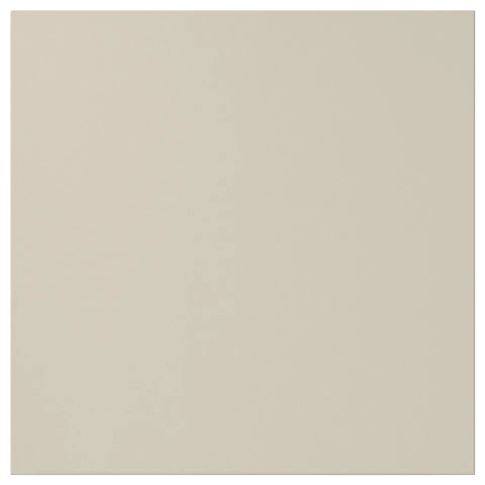 A beige HAVSTORP kitchen cabinet door, smooth and rectangular, made from acrylic paint and fiberboard.
