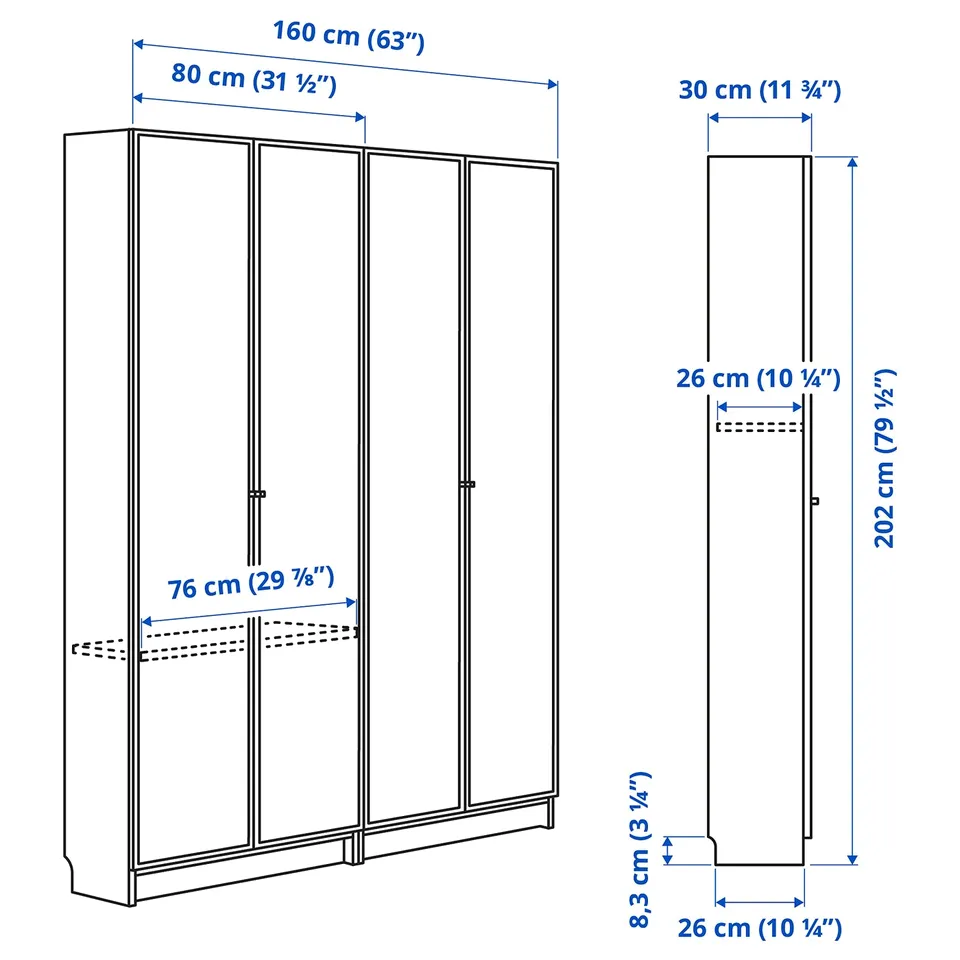 Illustration with measurements for the product: BILLY.