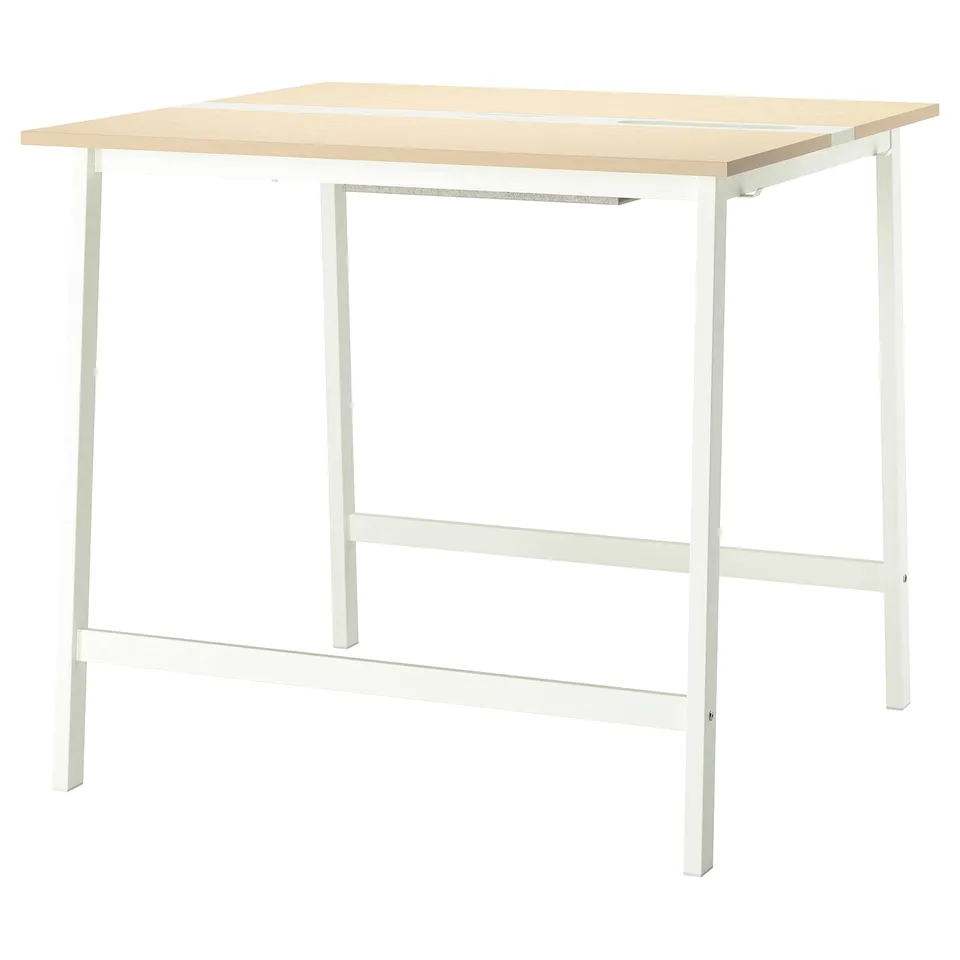 MITTZON desk: white metal, light wood top, clean design.
