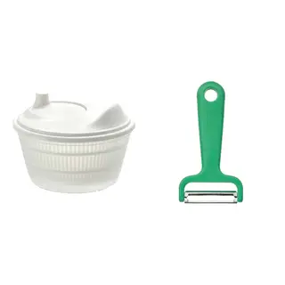 UPPFYLLD set: salad spinner + peeler, white + bright green, Height 16.5 cm