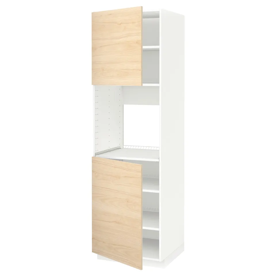 A white METOD kitchen cabinet with light wooden doors, two shelves, and modern design.
