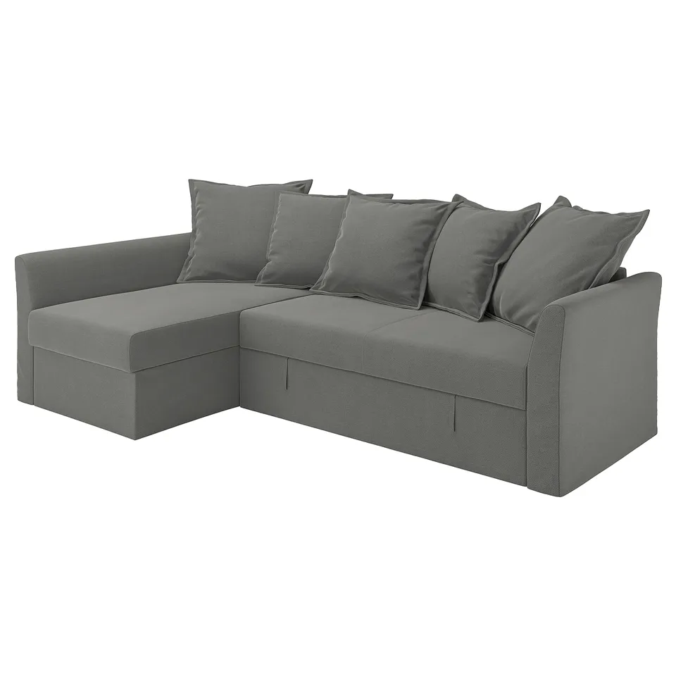 Modern grey l-shaped sofa with soft cushions, sleek design, and durable fabric.
