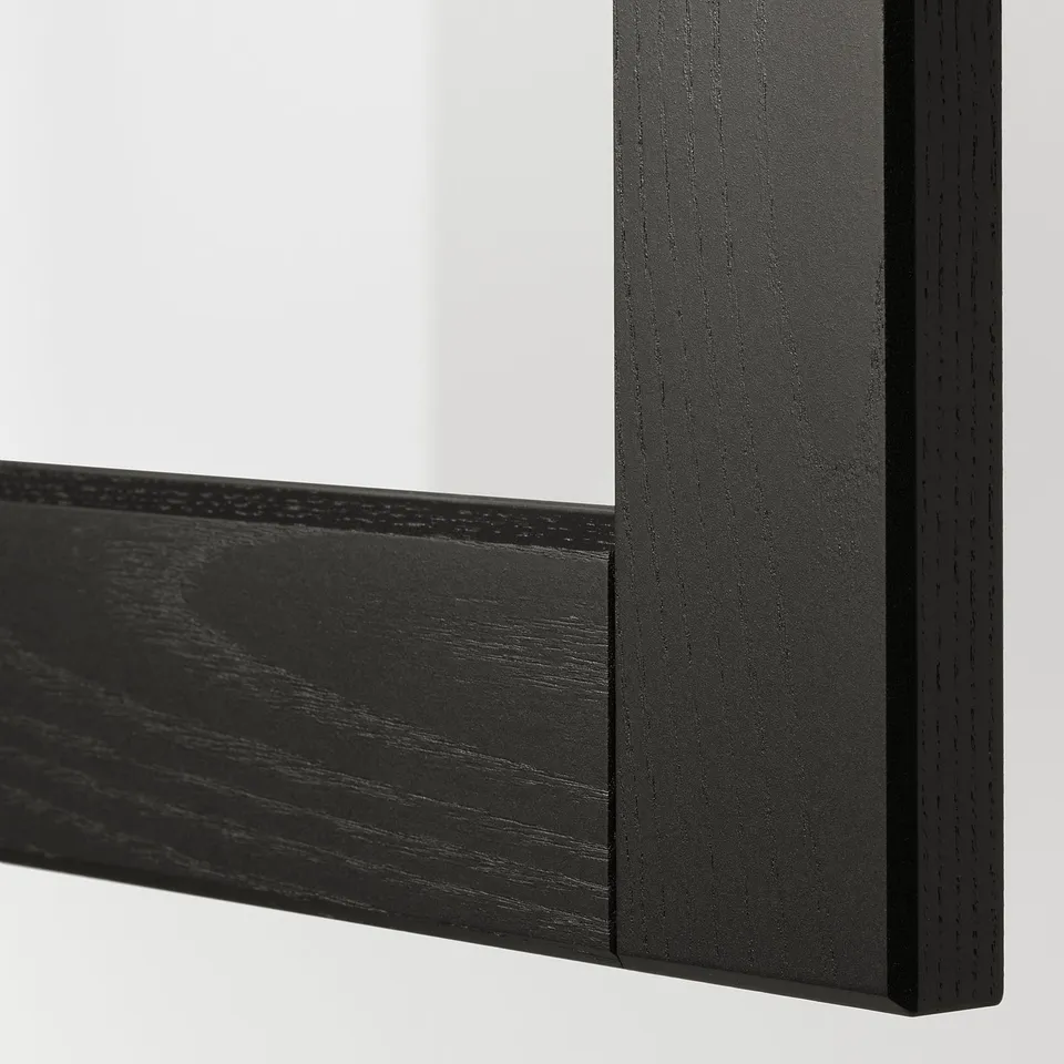Black stained wooden corner frame with refined grain texture, illustrating a sturdy, high-quality design.